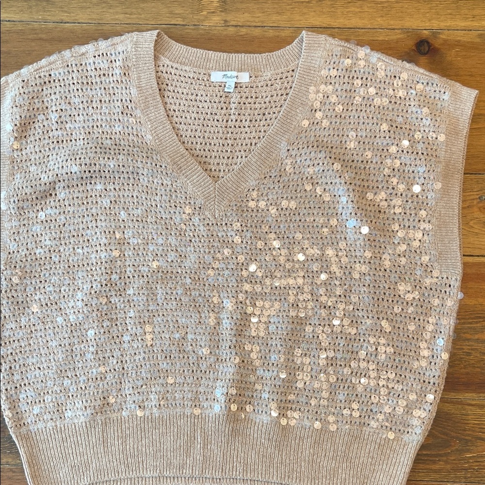 Madewell | Sequin Wool Blend Sweater Vest | Stone | Women’s XL